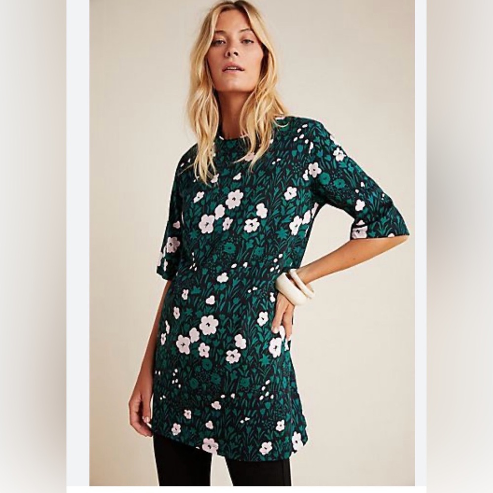 Marimekko / Anthropology Huuru Black and Green Floral Tunic